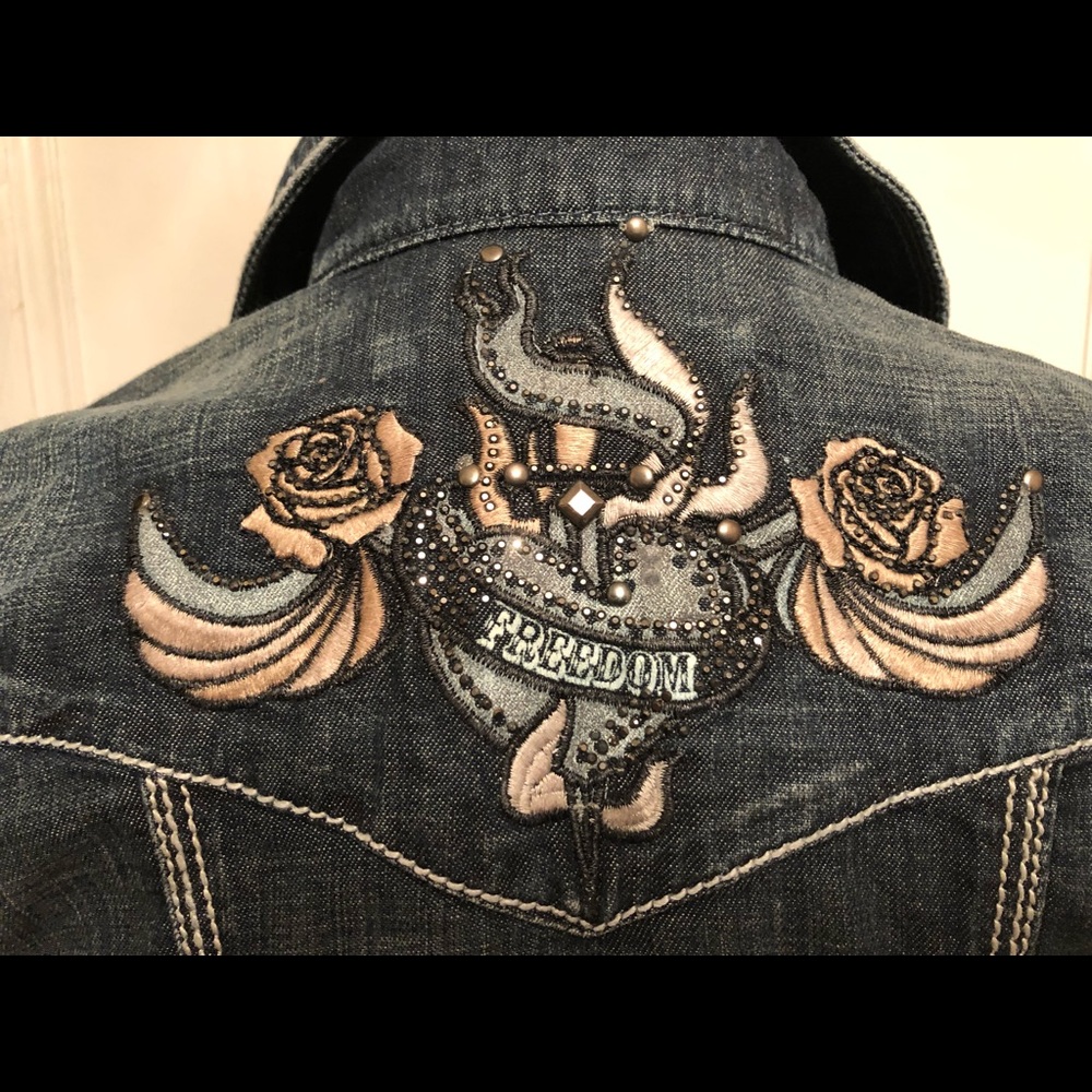 NWOT Guess Premium denim crystal top XS
